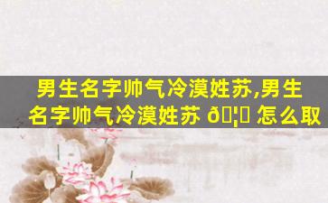 男生名字帅气冷漠姓苏,男生名字帅气冷漠姓苏 🦉 怎么取